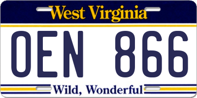 WV license plate OEN866