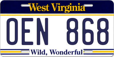 WV license plate OEN868