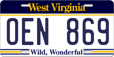 WV license plate OEN869