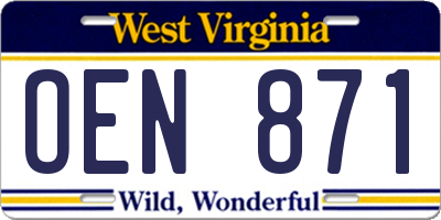 WV license plate OEN871