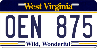WV license plate OEN875