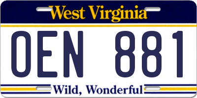 WV license plate OEN881