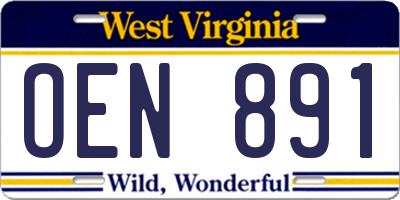 WV license plate OEN891