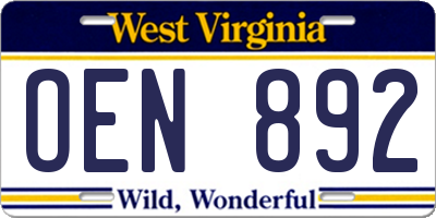 WV license plate OEN892