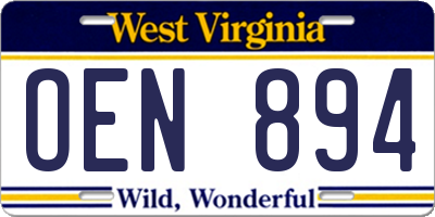 WV license plate OEN894
