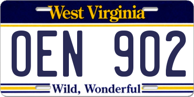 WV license plate OEN902