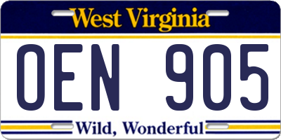 WV license plate OEN905