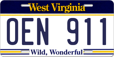 WV license plate OEN911