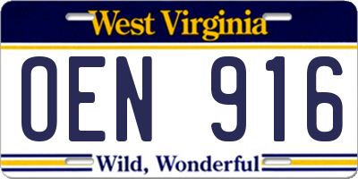 WV license plate OEN916