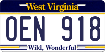 WV license plate OEN918