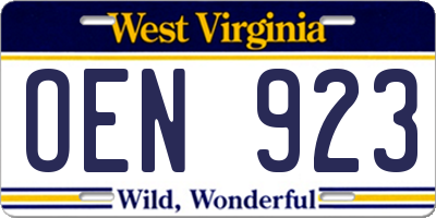 WV license plate OEN923