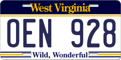 WV license plate OEN928