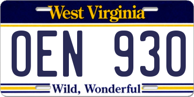 WV license plate OEN930