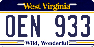 WV license plate OEN933