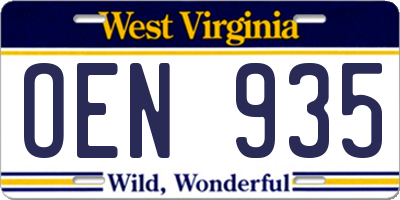 WV license plate OEN935