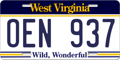 WV license plate OEN937