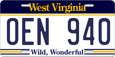 WV license plate OEN940