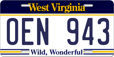 WV license plate OEN943