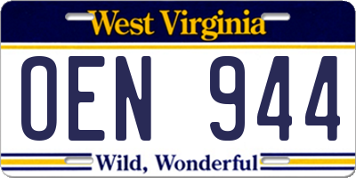 WV license plate OEN944