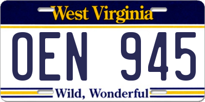 WV license plate OEN945