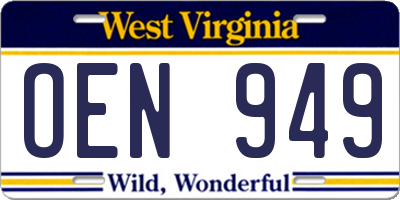 WV license plate OEN949
