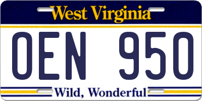 WV license plate OEN950