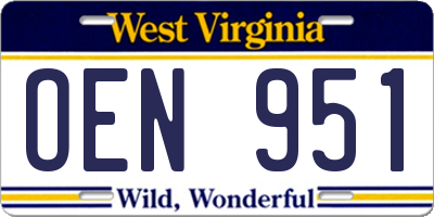 WV license plate OEN951