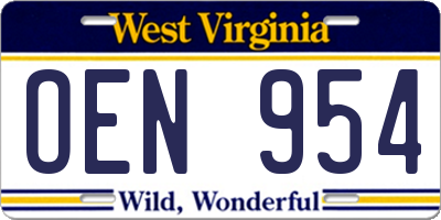 WV license plate OEN954