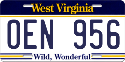 WV license plate OEN956