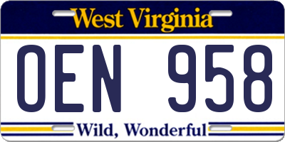 WV license plate OEN958