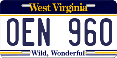 WV license plate OEN960