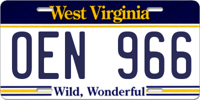 WV license plate OEN966