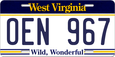 WV license plate OEN967