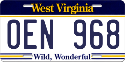 WV license plate OEN968