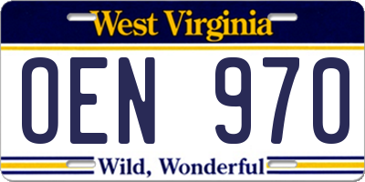 WV license plate OEN970