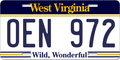 WV license plate OEN972