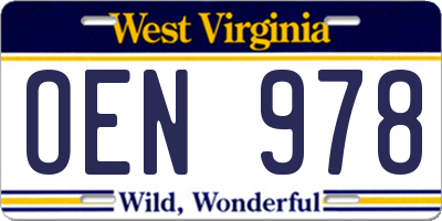 WV license plate OEN978