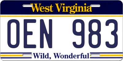 WV license plate OEN983