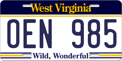 WV license plate OEN985