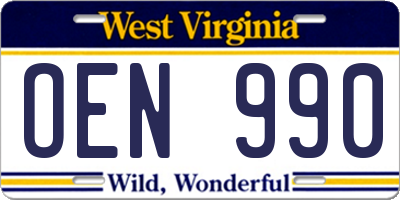 WV license plate OEN990