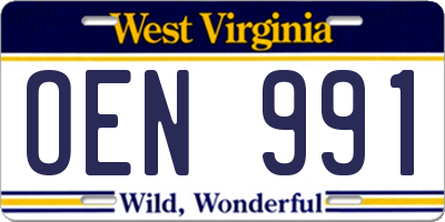 WV license plate OEN991
