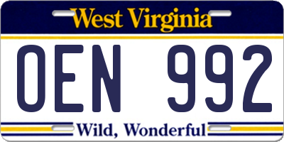 WV license plate OEN992