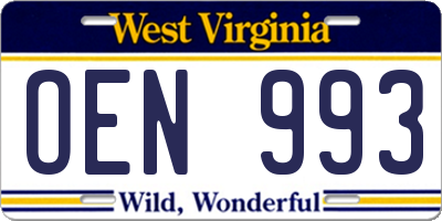 WV license plate OEN993
