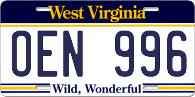 WV license plate OEN996