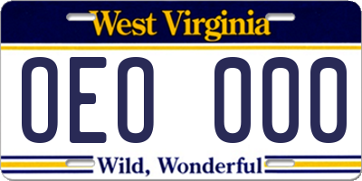 WV license plate OEO000