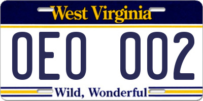 WV license plate OEO002