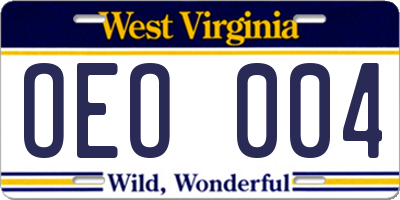 WV license plate OEO004