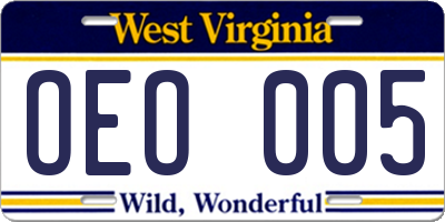 WV license plate OEO005