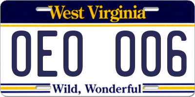 WV license plate OEO006