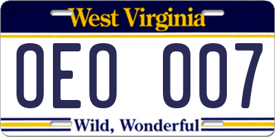 WV license plate OEO007